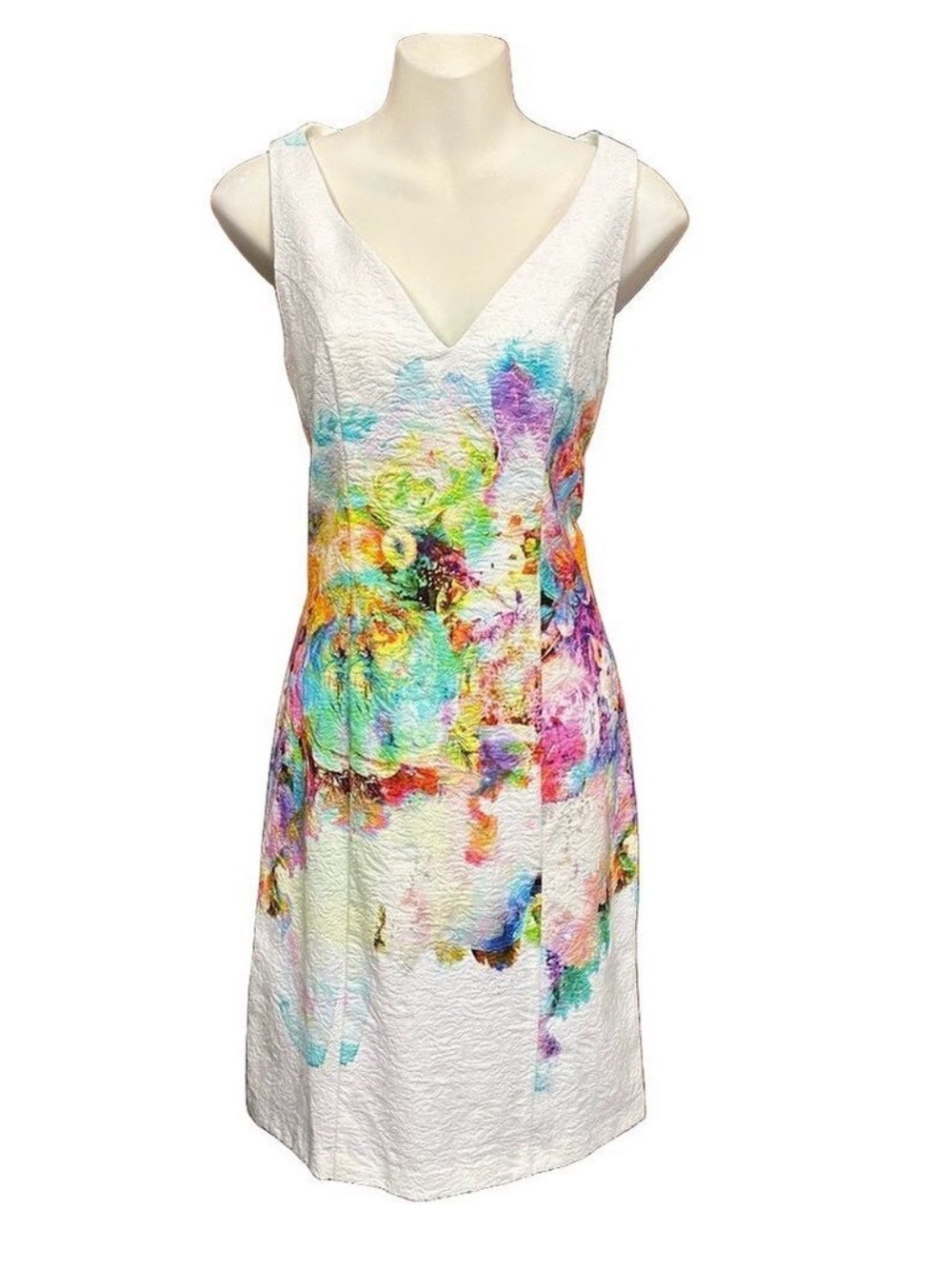 Paul Brial Textured Floral Art Dress Sheath Jacquard Multicoloured Sleeveless M